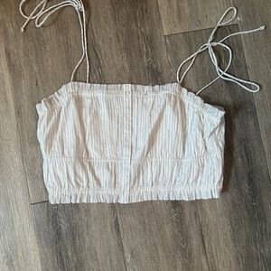 Aerie Button-Front Striped Cream Tank Top